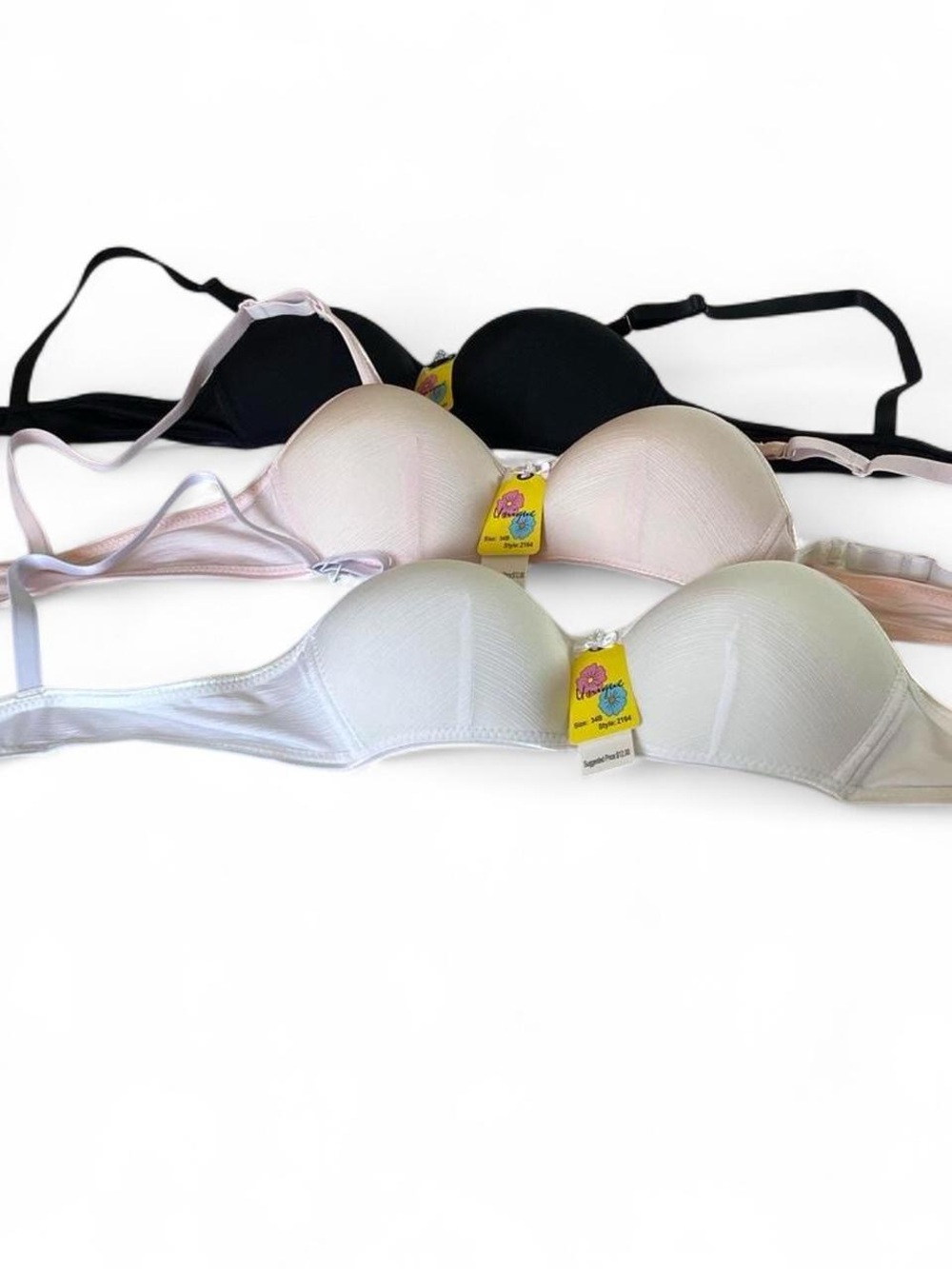 UNIQUE 3-Pack Light Pink, White & Black Smooth Padded Bras